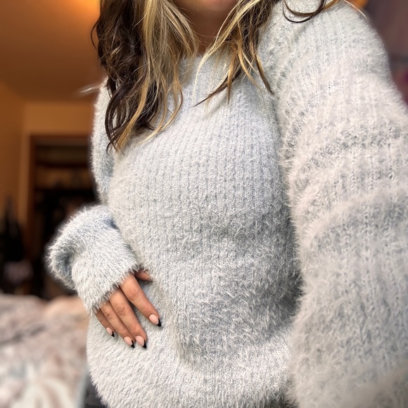 rue21 sinched sides fuzzy baby blue knit sweater preppy schoolgirl extra large - Picture 2 of 5